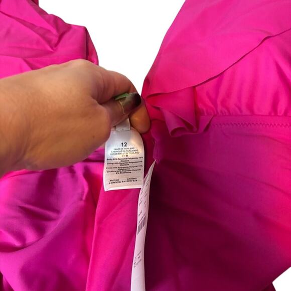 J.Crew Pink Ruched Ruffle One-Piece Swimsuit Size 12 NWT - Picture 4 of 4